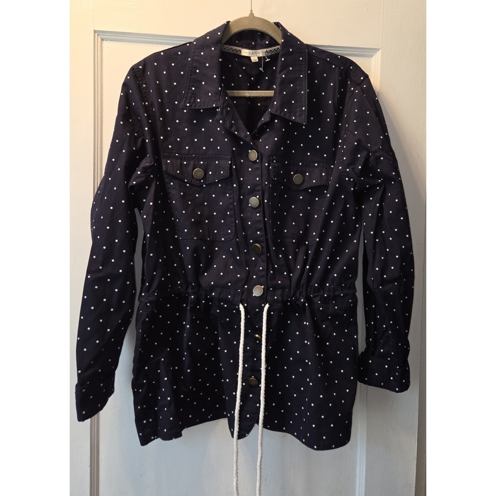 NWOT Kate & Sam Jacket Women's XXL Navy Blue Polka Dot Button  Rope Nautical